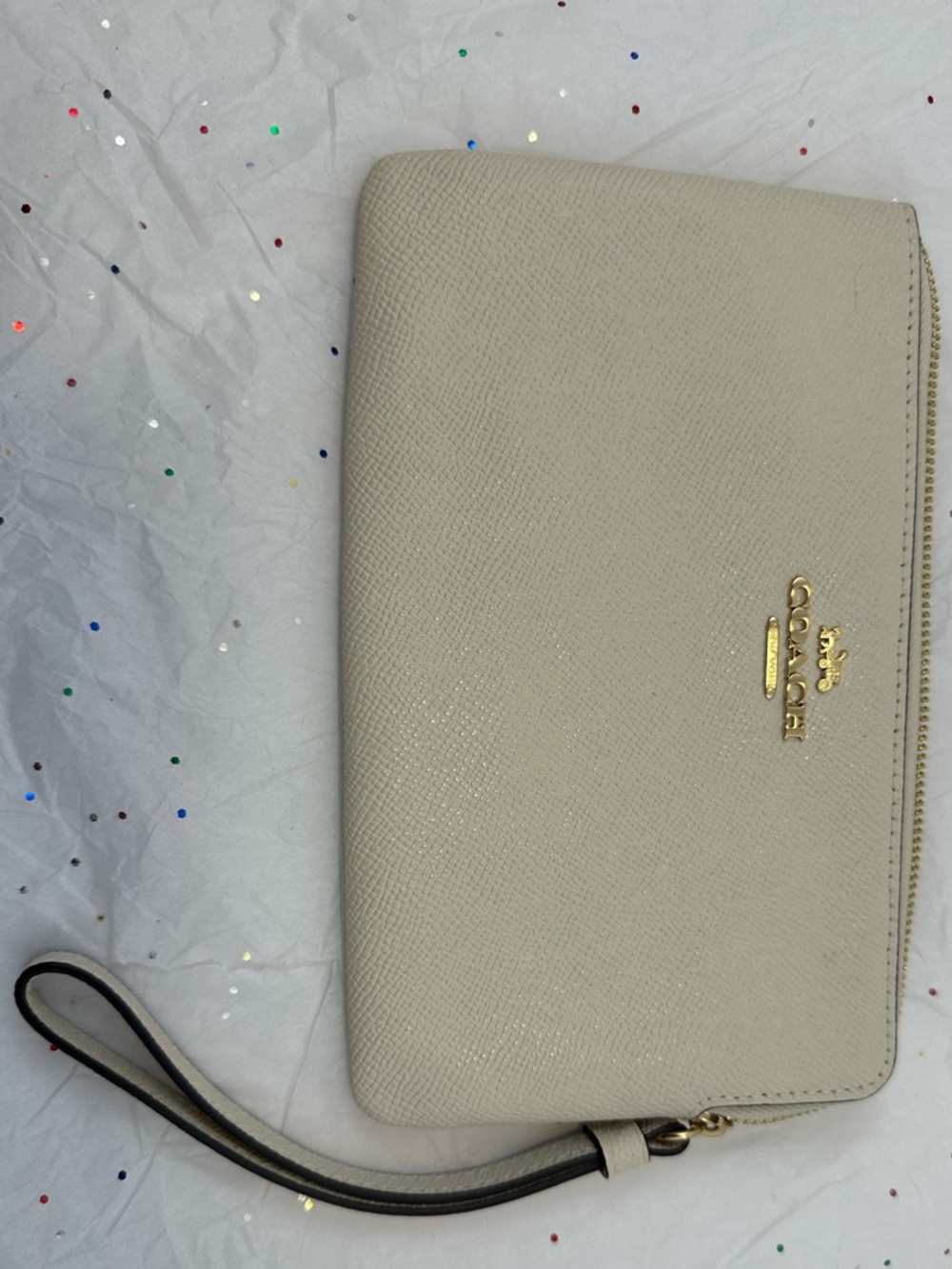 Coach Pebbled Leather Wristlet Wallet in Light Beige